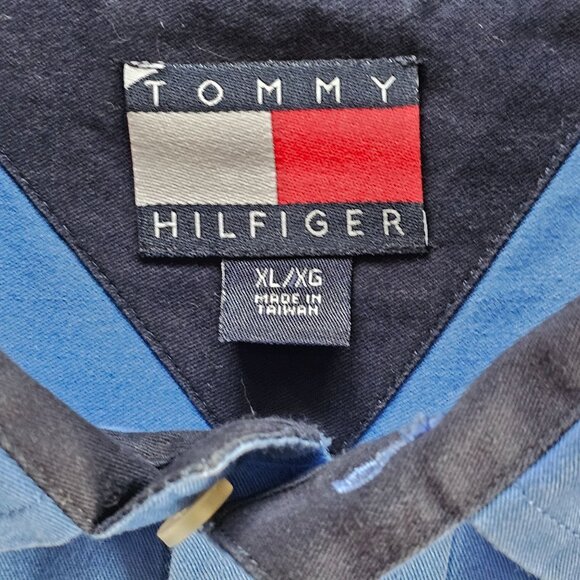 Vntg Y2K Tommy Hilfiger XL Mens Blue Shirt XL Cotton Business Casual Logo - Picture 10 of 12
